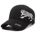 Berretto da baseball nero con ricamo a tigre e scritte bianche laterali di tendenza - Nero Con Ricamo Bianco