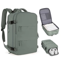 Gray-green waterproof travel backpack with USB port and separate shoe compartment - Olive Green (Horizontal Double Pull)