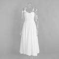 Detailed view of white cotton balloon dress showing fine straps and gathered waistline - S / White