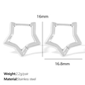 Polished silver stainless steel star shaped hoop earrings with dimensions 16mm by 16.8mm - EH824 Star / Silver