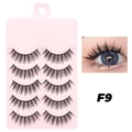 Five pairs of natural look black false eyelashes F9 style with model wearing effect - F9 Cotton Thread Stem - 5 Pairs
