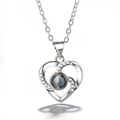 Silver heart projection necklace with I Love You in 100 languages for romantic gift - Multi-Diamond Heart White Gold Color