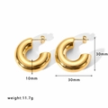 Detailed size chart for 18k gold plated chunky hollow hoop earrings 30mm diameter - Stud Pin Style / Gold (EKR13-G)