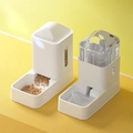 White gravity pet water and food dispenser set with elegant vertical stripe texture - Waterer + Feeder Set / Pure White