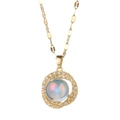 Titanium steel gold planet necklace featuring a crystal ring and iridescent blue orb - 9051 Gold Planet