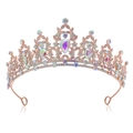 Elegant rose gold tiara with colorful AB crystals and sparkling white rhinestones - Rose Gold-All AB Rhinestone