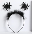 Detail of Halloween spider headband with black feathers and sparkly glitter spring antennas - Black Feather Glitter Spider