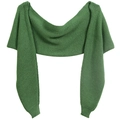Detail view of green knitted shrug with textured fabric for women on white background - Green