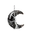Black marble moon pendant with silver wire-wrapped tree of life jewelry design - Black Obsidian Pendant-No Chain