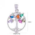 Silver tree of life pendant with multicolor zircon stones, 1.8cm diameter, 2.3g weight - [D9530KC] Silver Multi-color Round Life Tree (1.8cm)
