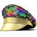 Bunte Pailletten-Militärmütze mit goldenem Visier für Partys und Bühnenauftritte - Verstellbar / Gold Pailletten (01-Goldprägung)