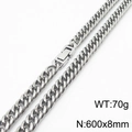 Collier chaîne cubaine en acier inoxydable argent poli avec fermoir pliant 600x8mm - Longueur de chaîne 60cm / environ 70g (KN232817-ZZ)