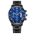 Men's business quartz watch with blue dial, black steel strap and calendar display - Blue Dial Silver Hands Black Band (Fork End)