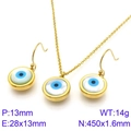 Goldenes Evil Eye Schmuckset mit Halskette und Ohrringen und Muschel-Inlay-Detail - Kreisförmiger Goldfarbstil (KS118304-K)