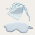 Light blue silk sleep mask set with matching drawstring storage pouch for travel - Mercerized Blue