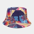 Detailansicht des Neon 80er 90er Retro Graffiti Drucks auf lila Wendbarer Anglerhut Lila - Retro Neon Violett Stil (2#色)