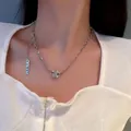 Silver plated long pearl necklace with zircon encrusted pig nose pendant for women - Silver (Pig Nose with Zirconia)