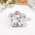 Detail of white flower hair claw with pink butterfly prints and clear spring mechanism - 7cm Flower / Light Pink Butterfly