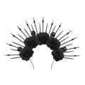 Gothic black rose headband with small skulls and radiant spikes for Halloween cosplay - One Size / Black Skull Zip Tie Headband (HAY23102V2)