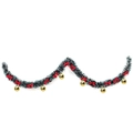 2M dark green Christmas tinsel garland with red bows and gold ball ornaments - Dark Green White Edge + 6 Gold Balls + 12 Red Bows