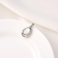 Silver plated pendant with oval white mother of pearl inlay and micro-pave cubic zirconia - Style C / White Gold