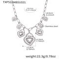Polished silver stainless steel chain necklace with hollow heart charms and dimensions - Steel Color Crown Heart DIY Necklace (TXP518)