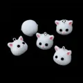 White flocked resin cat head charm with silver metal ring for DIY jewelry making - White Cat Head