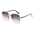 Randlose quadratische Sonnenbrille mit lila Verlauf und goldener Metallbügel - Goldrahmen + Lila Verlaufsgläser / Doppelte Graue Linsen