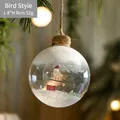 8cm glass Christmas ball ornament with bird, snow and gift box inside a transparent shell - 8x9cm / Landscape Bird Style