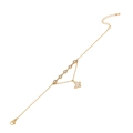 Gold stainless steel anklet featuring a white butterfly pendant and beads - White Butterfly with Pearl Beads (3#)