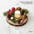 Christmas candle holder with wood base, pine cones, berries and cinnamon sticks decor - Cinnamon Red Berry Style (Birch)