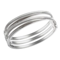 Silver multi-layer cable and flat band hinged bangle in minimalist 18K plated steel - Triple-Layer Rope & Flat Combo Style / Silver Style 2 (MSXBJH287S)