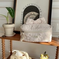 Gesteppte Kosmetiktasche in Cremepink mit großer Schleife und Reißverschluss - Gesteppte Blume Beige