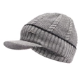 Berretto grigio in maglia a trecce con visiera e bordo a costine per l'inverno - Grigio