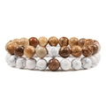 Zweiteiliges Set aus 8mm Natursteinperlen-Armbändern mit Jaspis und weißem Türkis - 19cm / Zweiteiliges Set / Bildjaspis & Howlith