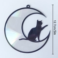 Detail showing 5-inch rainbow suncatcher with cat on moon silhouette and laser finish - TYSC007: Optical Rainbow Prism Cat on Moon B