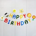 Colorful felt daisy Happy Birthday banner with honeybee and flower party decorations - Cartoon Fat Face Candy Sunflower Banner