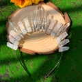 Handmade clear crystal quartz crown headband with silver moon and star on wooden base - White + Small Triple Moon