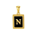 Golden square pendant necklace featuring a black center with a 3D letter N and bead edges - Letter N