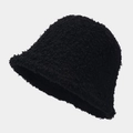 Close-up of black lamb wool bucket hat showing thick plush texture and minimalist design - M (56-58cm) / Black