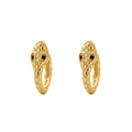 Elegant 925 sterling silver gold snake hoop earrings with textured scales and black eyes - Style C Small Hoop (Yellow Gold)
