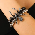 Gothic multilayer bracelet with a large diamond spider charm and black beaded strands - Black Silver Beaded Spider Bracelet (X171)