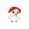 Cute cartoon white duck brooch pin with red hat and blue bow in enamel metal finish - Red Cap Duck