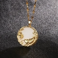 Minimalist gold-plated titanium necklace featuring white shell koi fish and lotus pendant - Koi White Flower Pendant (2387 Gold Tone White Micro-paved Rhinestone) / Gold
