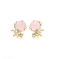 Detailed view of astronaut earrings with pink round stones and gold plating accents - Astronaut Style (EH00641) / Gold