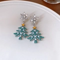 Orecchini ad ago in argento con fiocco di neve diamantato e albero di Natale di perle - Perno in argento - Argento - Blu