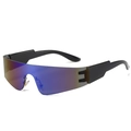 Frameloze futuristische sportzonnebril met blauw-paarse gradiëntglazen en zwarte poten - Zwart Frame Blauwe Coating