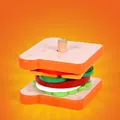 Wooden sandwich stacking toy with realistic bread, cheese, and lettuce layers on a central peg - Sandwich Game