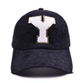 Detail of baseball cap with plush letter Y, gold glitter edges and distressed mesh back - Letter Y Style (Y-漏洞马尾棒球帽)