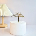 Golden Happy Anniversary acrylic cake topper with elegant script for celebration decor - Gold Heart Style / Gold